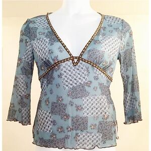 EYESHADOW SZ XL Aqua Chiffon Top w/ Flared Sleeves